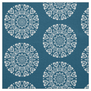 Tela Geometría orgánica - Blanco sobre azul 00486b