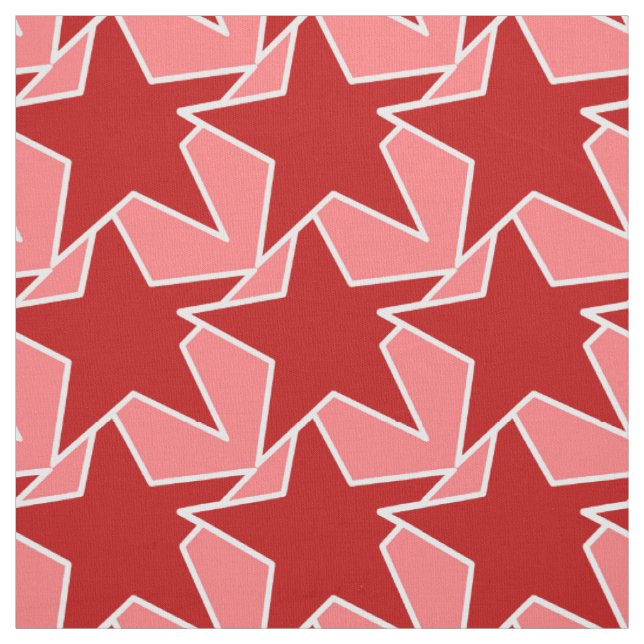 Tela Geométrica de estrella moderna - rojo coral y rosa (Retal)