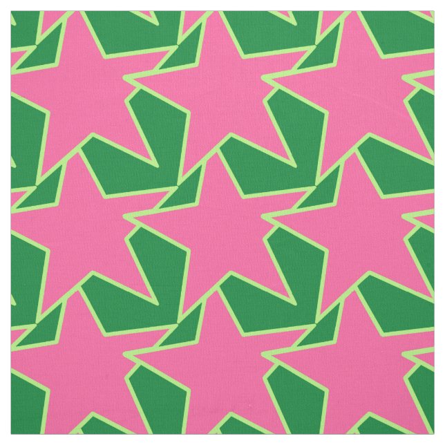 Tela Geométrica de estrella moderna - sandía rosa y ver (Retal)
