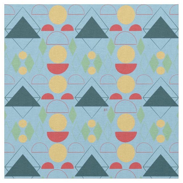 Tela Geométrico De La Azul Mod De Mid Century (De cerca)