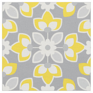 Tela Geométrico floral moderno amarillo y gris