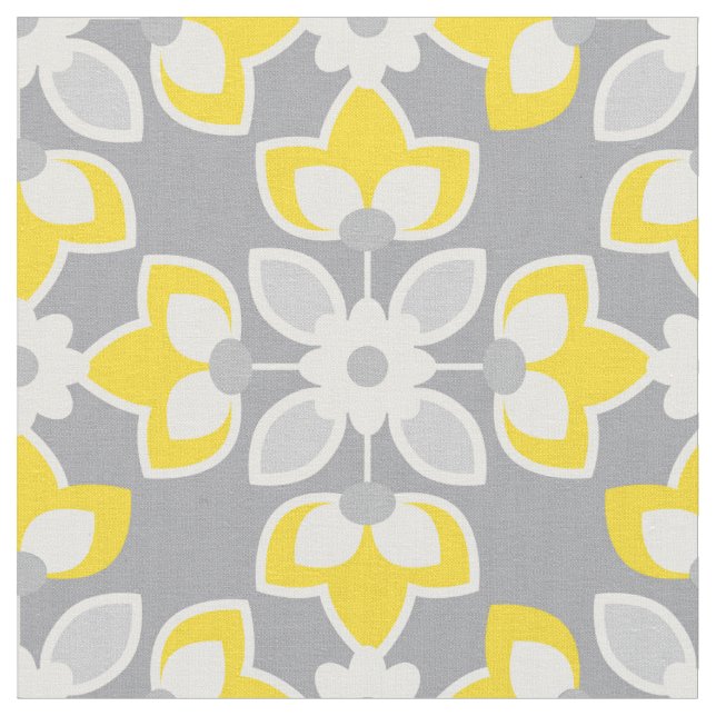 Tela Geométrico floral moderno amarillo y gris (De cerca)