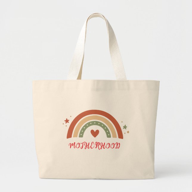 Tela Gigante Bolso de algodón boho arcoíris con nombre personal (Frente)