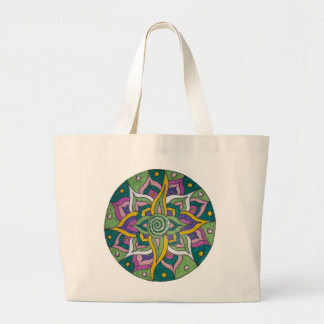 Tela Gigante Bolso de mano con mandala de loto verde/rosa