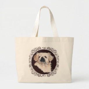 Tela Gigante Bolso de mano con perro pekinés blanco