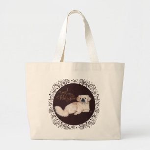 Tela Gigante Bolso de mano con perro pequinés blanco