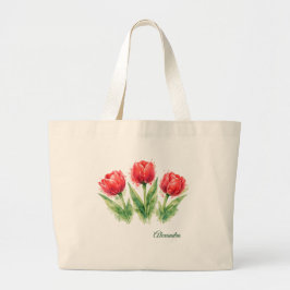Tela Gigante Bolso de mano de tulipanes rojos de acuarela perso