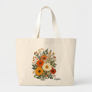 Tela Gigante Bolso de mano estético de flores silvestres retro