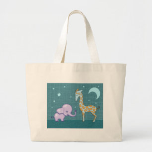 Tela Gigante Bolso de mano lindo con elefante y jirafa