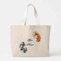 Bolso de mano personalizado de pez koi azul y nara