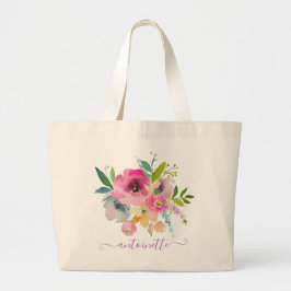 Tela Gigante Bolso de tote floral boho personalizado de acuarel