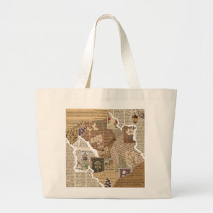 Tela Gigante Bolso grande con estética de collage de diario vin