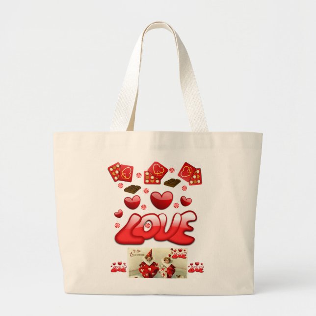 Tela Gigante Bolso rojo día de San Valentín blanco tote (Frente)