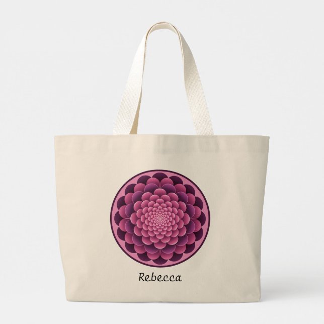 Tela Gigante Elegante bolso de té con Mandala floral con nombre (Reverso)