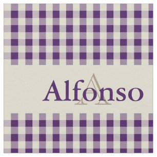 Tela Gingham Check Pattern Monograma Grape Púrpura Beig
