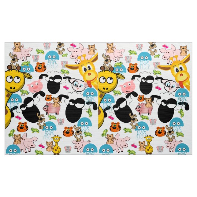 Tela Giraffe Elephant Pig Dog Fabric (Yarda)