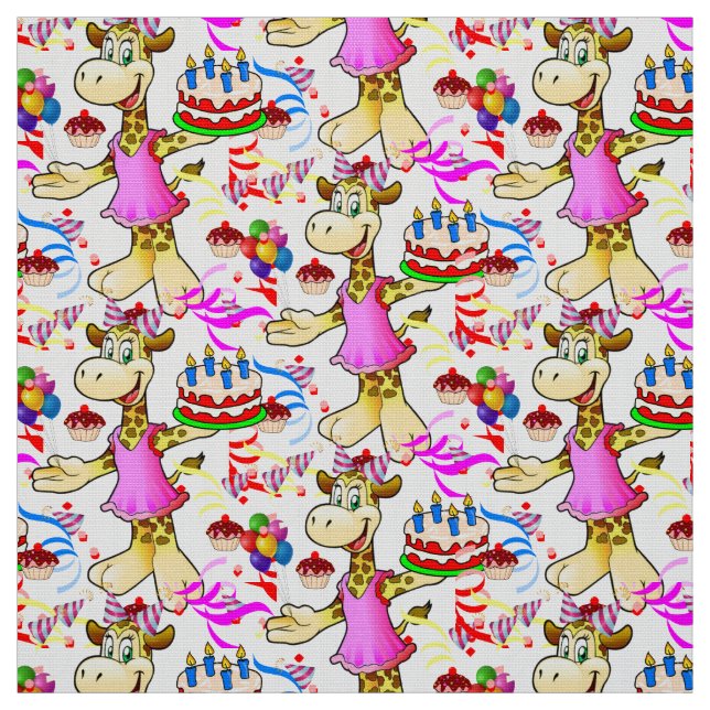 Tela Giraffe Happy Birthday Cake Fabric (Retal)