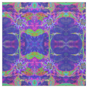 Tela Girasol azul púrpura abstracto   funky retro