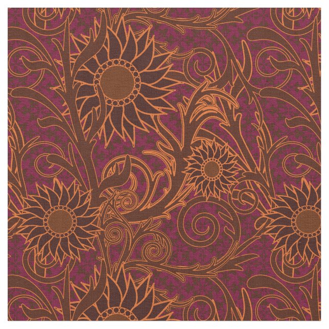 Tela Girasol morado, marrón y dorado (De cerca)