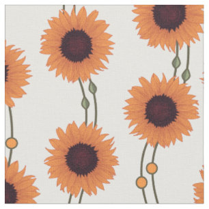 Tela Girasoles naranjas con rayas florales retro al est