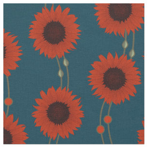 Tela Girasoles rojos Art Nouveau Floral Retro Rayas