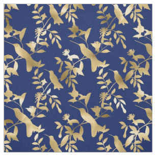 Tela Glam Gold Hummingbirds Navy Blue Graphic
