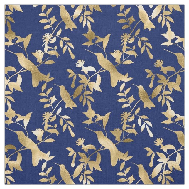 Tela Glam Gold Hummingbirds Navy Blue Graphic (Retal)
