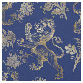 Tela Glam Gold Leones Flores Marina Azul Gráfico