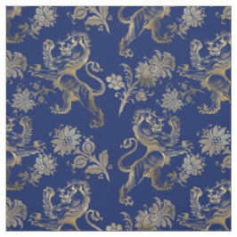 Tela Glam Gold Leones Flores Marina Azul Gráfico