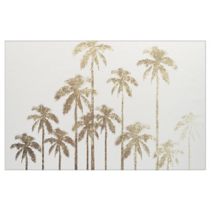 Tela Glamoroso Oro Tropical Palmeras en Blanco
