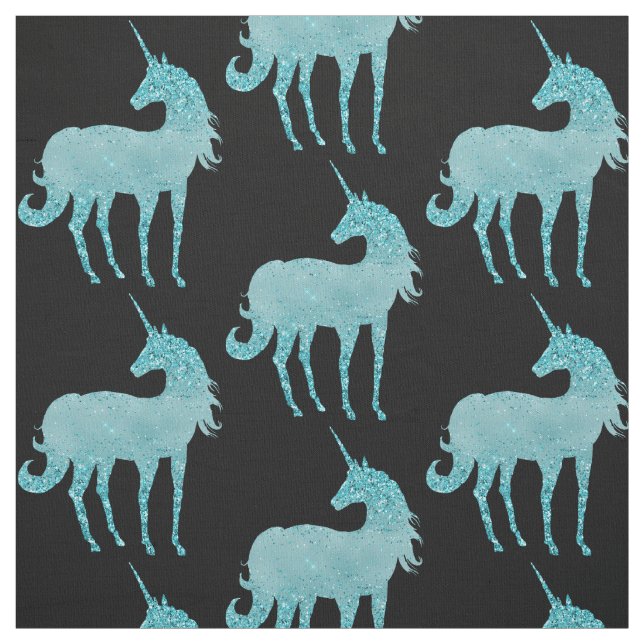Tela Glitzy Sparkle Aqua Unicorn (Retal)