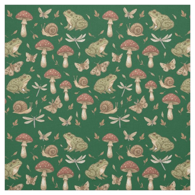 Tela Goblincore Mushroom Frog Snail Dragonfly Pattern (Retal)