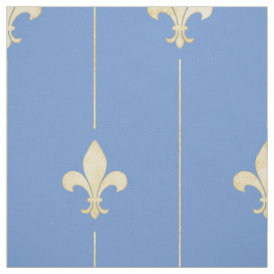 Tela Gold Fleur-de-Lis con Lines Blue (gran escala)