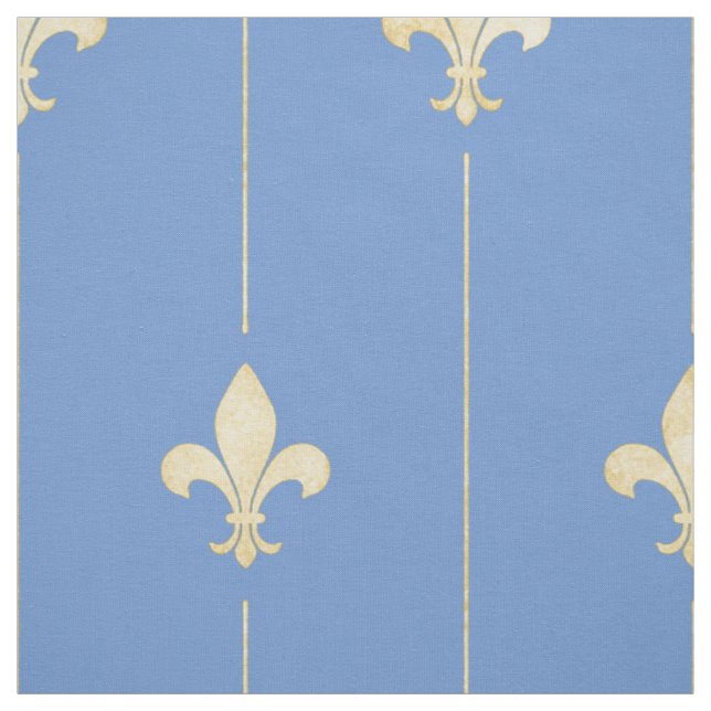 Tela Gold Fleur-de-Lis con Lines Blue (gran escala) (Retal)