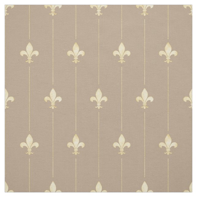Tela Gold Fleur-de-Lis con Lines Brown (pequeña escala) (Retal)