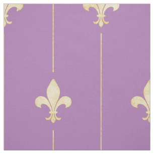 Tela Gold Fleur-de-Lis con Lines Lilac (gran escala)