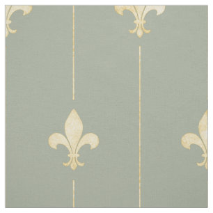Tela Gold Fleur-de-Lis con Lines Sage (gran escala)