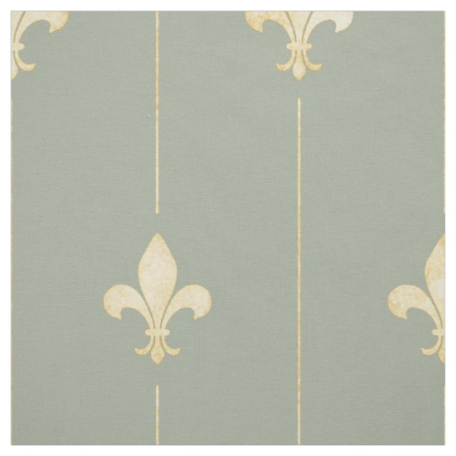 Tela Gold Fleur-de-Lis con Lines Sage (gran escala) (Retal)
