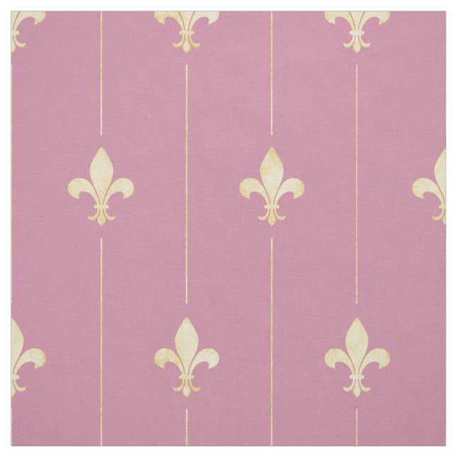 Tela Gold Fleur-de-Lis con Pink (escala media) (Retal)
