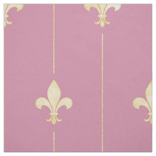 Tela Gold Fleur-de-Lis con Pink (gran escala)