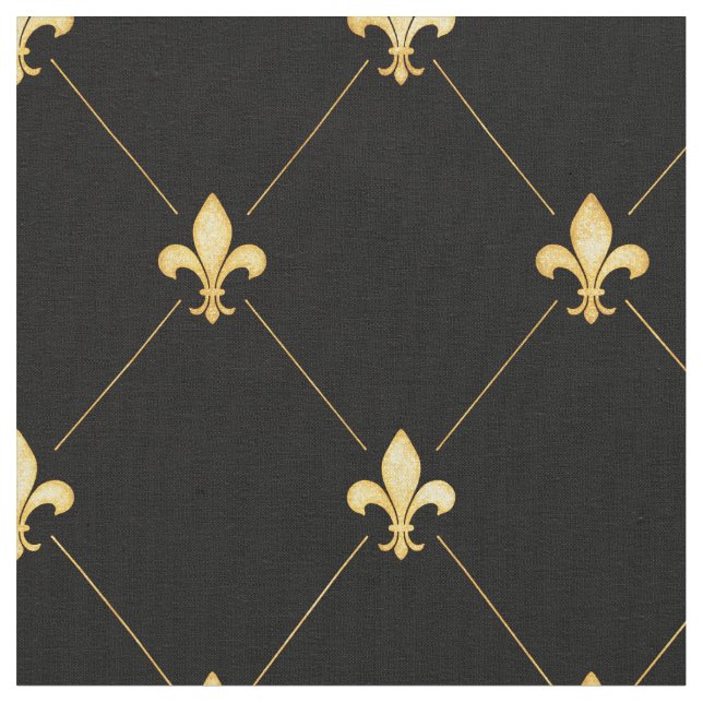 Tela Gold Fleur-de-Lis (escala media) Negro (De cerca)