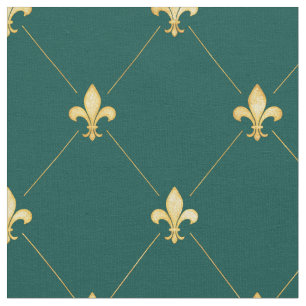 Tela Gold Fleur-de-Lis (escala media) Verde Verde azula