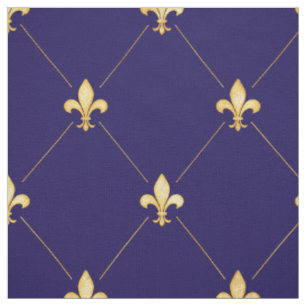Tela Gold Fleur-de-Lis (gran escala) Azul de mediana no
