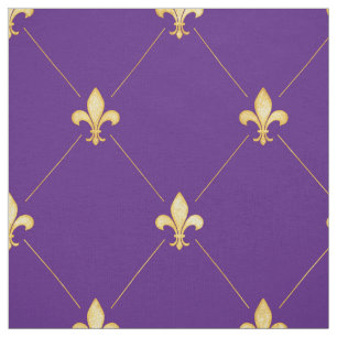 Tela Gold Fleur-de-Lis (gran escala) Púrpura