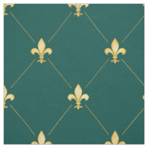 Tela Gold Fleur-de-Lis (gran escala) Verde Verde azulad