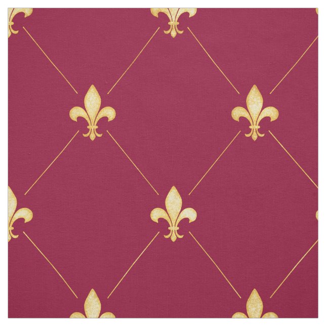 Tela Gold Fleur-de-Lis (gran escala) Wine Red (Retal)
