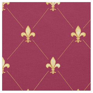 Tela Gold Fleur-de-Lis (media escala) Wine Red