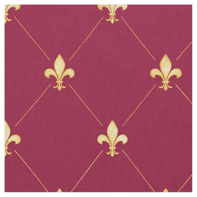Tela Gold Fleur-de-Lis (media escala) Wine Red (De cerca)