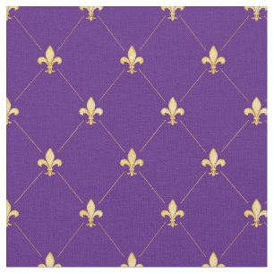 Tela Gold Fleur-de-Lis (pequeña escala) Púrpura