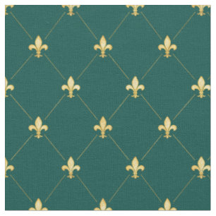 Tela Gold Fleur-de-Lis (pequeña escala) Verde Verde azu